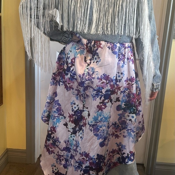 Denim Fringe Jacket Up-Cycles with Floral Dress. - Picture 3 of 3